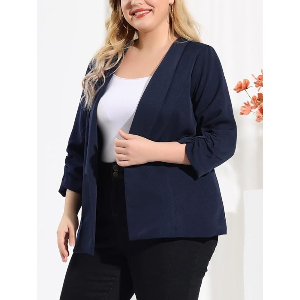 NEW! uxcell Women's 4X Plus Size 3/4 Sleeves Shawl Collar Open Front Blazer